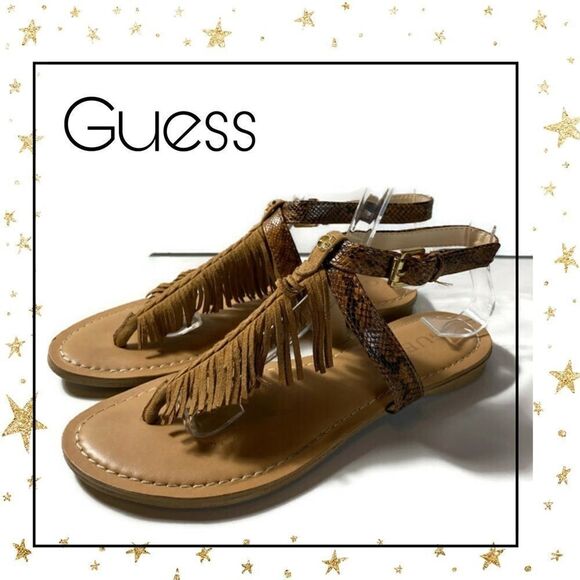 Guess Women's Fringe Snake Thong Sandals 6 - Picture 1 of 5